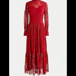 Ruby colored embroidered midi dress